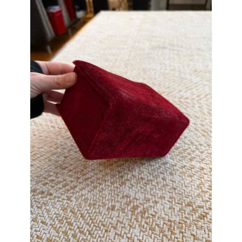 Vintage Red Velvet Jewelry Box with Mirror & Drawer